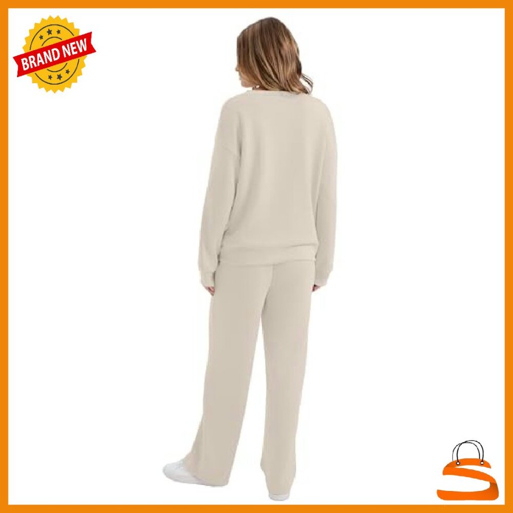 V-Neck Lounge Set with Wide Leg Pants, Soft 2-Piece Sweatsuit - Picture 6 of 8